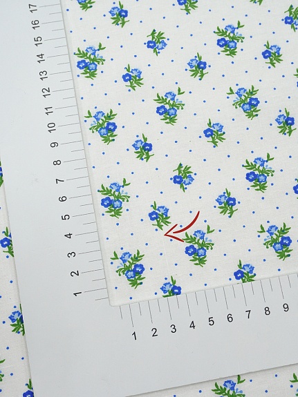 Ситец "Синие цветочки с пшеном на белом", ш.0.8м, хлопок-100%, 100гр/м.кв