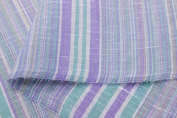 Полулен пестротканый "Полоска" цв.сиреневый/мята, ш.2.2м, лен-30%, хлопок-70%, 125гр/м.кв