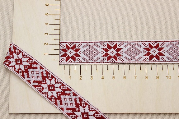 Жак.лента 23мм Бордовый цветок на белом, рис.9355/12