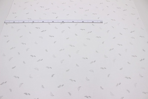 Муслин двухслойный с эф.жатости "Хрустальный листопад" цв.белый, СОРТ2, ш.1.4м, хл-100%, 120гр/м.кв