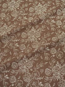 Теплый хлопок "Букеты пионов на глиняно-коричневом", ш.1.5м, хлопок-100%, 160гр/м.кв
