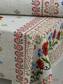 Рогожка "Маки по кайме", ВИД2, ш.1.5м, хлопок-100%, 165гр/м.кв