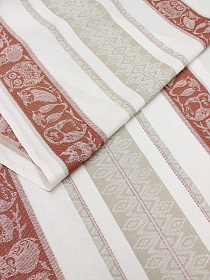 Мерный лоскут Холст полотенечный жаккард "Совы с ромбами" цв.терракотовый/бежево-кофейный, ш.0.5м, лен-30%, хл-70%