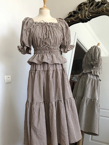 Комплект из вареного хлопка в клетку в коричневом цвете