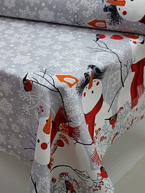 Мерный лоскут - Рогожка "Добрячок - снеговичок", ш.1.5м, хлопок-100%, 165гр/м.кв