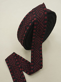 Лента тканая для поясов, 50мм Красный орнамент на черном, рис.9477/4