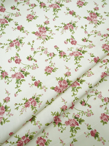 Сатин "Кружевные розочки" цв.шампань, ш.1.6м, хлопок-100%, 110гр/м.кв