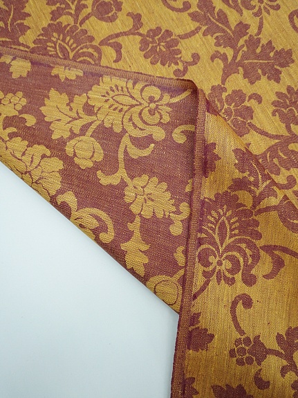 Льняной жаккард "Антония" цв.бордовый/золотисто-желтый, ш.1.7м, лен-100%, 205гр/м.кв