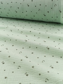Муслин двухслойный с эф.жатости "Звездная сказка" цв.морозно-мятный, ш.1.4м, хл-100%, 110гр/м.кв