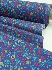 Ситец "Цветная флора" цв.чернильно-васильковый, ш.0.8м, хлопок-100%, 85гр/м.кв