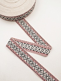 Лента тканая для поясов, 40мм Черные крестики на суровом