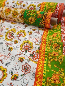Брак(уценка) Вафельное полотно "Золотая хохлома", ш.1.5м, хлопок-100%, 150гр/м.кв