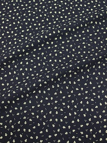 Муслин двухслойный с эф.фактурной стежки "Микро цветочки на чернильно-черном", ш.1.4м, хл-100%