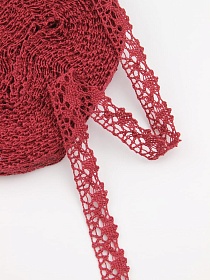 Кружево цв.бордово-красный, ш.15мм, хлопок-90%, п/э-10%, 10м, рис.016/17