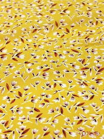Мерный лоску  (ткань в отрезах) Штапель "Звонкие колокольчики на горчичном", 1.44м, вискоза-100%, 110гр/м.кв