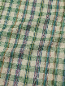 Холст полотенечный "Клетка меланж" цв.зеленый/бежевый, ш.0.5м, лен-40%, хлопок-60%, 200гр/м.кв