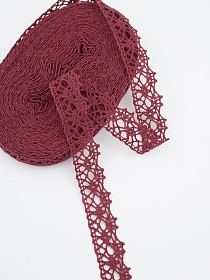 Кружево цв.бордово-красный, ш.20мм, хлопок-90%, п/э-10%, 10м, рис.015/17
