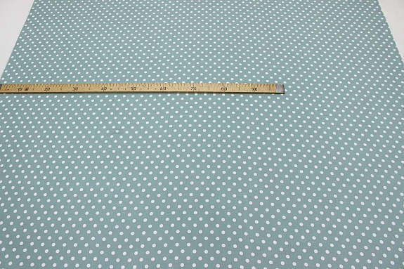 Штапель "Белый горох (9мм)" цв.св.голубой мох, ш.1.43м, вискоза-100%, 90гр/м.кв.