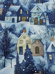 Поплин "Горный серпантин-домики" цв.синий, (комп), ш.2.2м, хлопок-100%, 105гр/м.кв