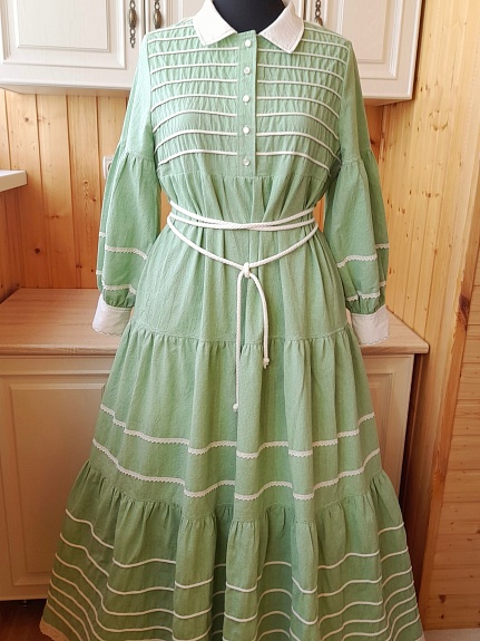 Платье из вареного хлопка в цвете зеленая трава меланж