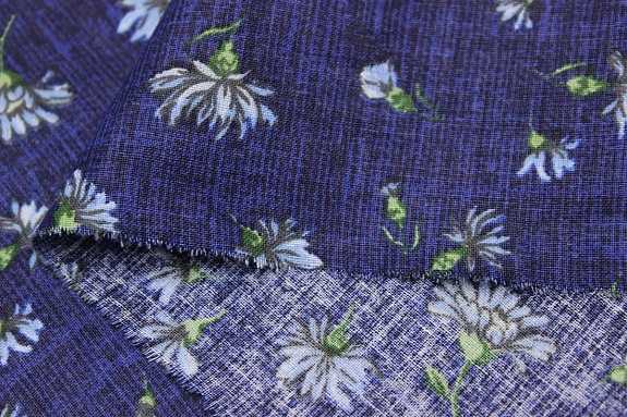 Мерный лоскут (ткань в отрезах) - Ситец "Василек на чернильно-синем", ш.0.8м, хл-100%, 100гр/м.кв