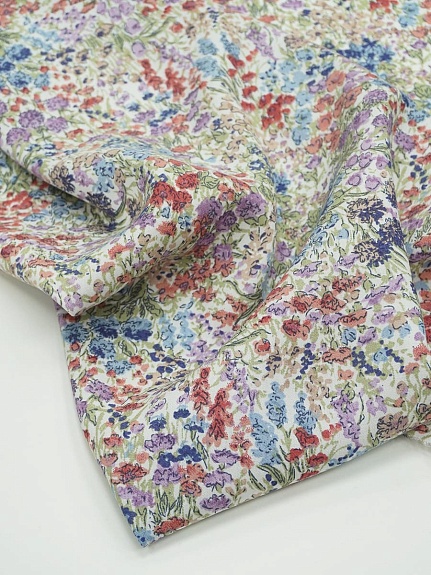 Штапель "Полевое изобилие" цв.синий, ш.1.45м, вискоза-100%, 110гр/м.кв