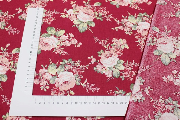 Импорт. хлопок "Роскошный букет" цв.малиновый, СОРТ2, ш.1.45м, хлопок-100%, 100гр/м.кв