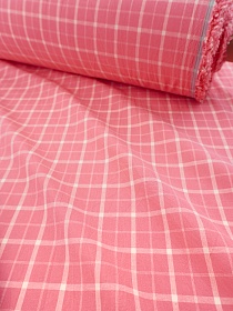 Вареный (стираный) хлопок "Клетка" цв.винтажный кораллово-розовый/сливочный, ш.2.5м, хл-100%, 115гр/м.кв
