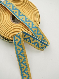 Жак.лента 24мм Бирюзовый оберег на желтом, рис.8621/6