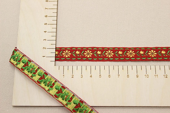 Жак.лента 17мм Желтые цветы на красном