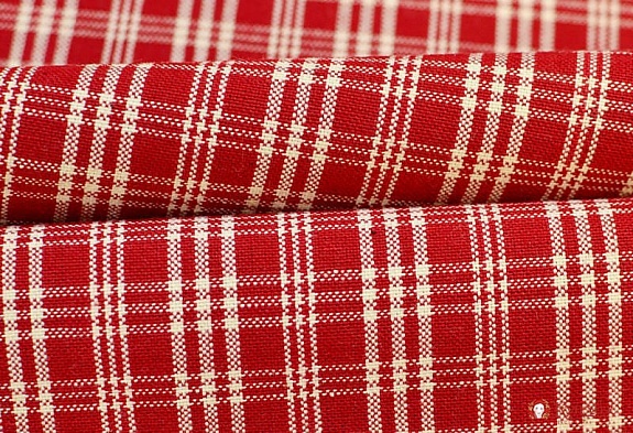 Пестрядь этнографическая под домоткань "Белая клетка на бордово-малиновом", ш.1.55м, хл-100%