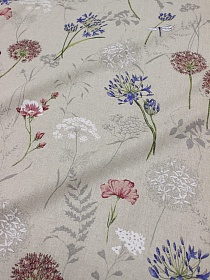 Полулен "Черемша - синие цветы" (на суровом), ш.1.5м, лен-30%, хлопок-70%, 140гр/м.кв
