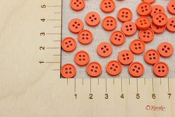 Пуговица пластмасса, цв.кораллово-оранжевый, 10мм, 4 отверстия