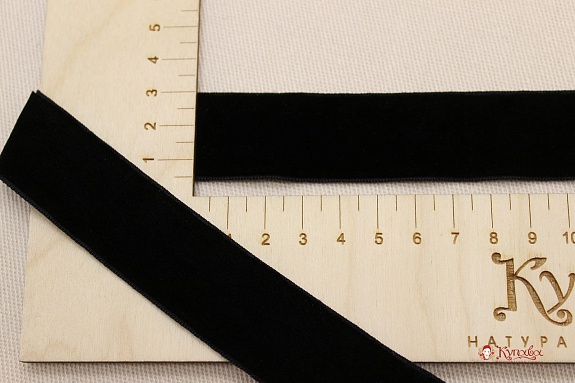 Лента бархатная двухсторонняя цв.Черный, ш.25мм, полиэстер-100%