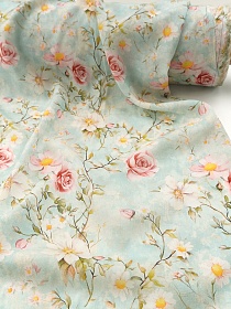 Штапель "Весеннее обновление" цв.мятный, ш.1.45м, вискоза-100%, 95гр/м.кв