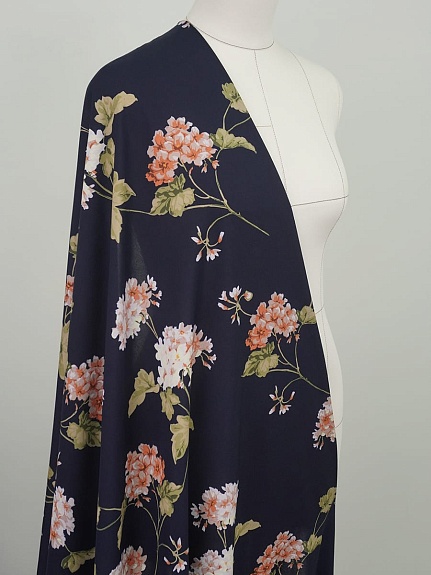 Штапель "Ароматная гортензия " цв.чернильный, ш.1.45м, вискоза-100%, 105гр/м.кв