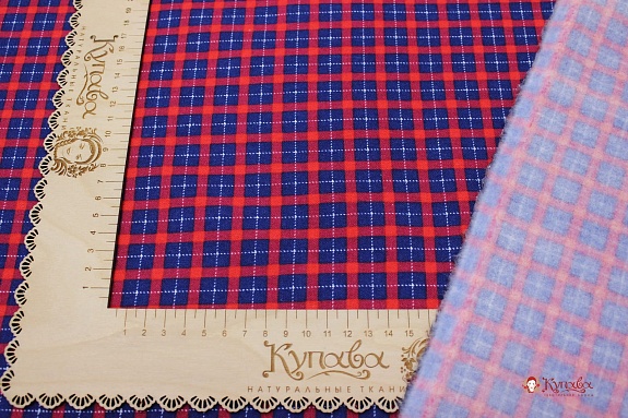 Фланель "Синяя клетка на красно-малиновом", ш.1.5м, хлопок-100%,180гр/м.кв
