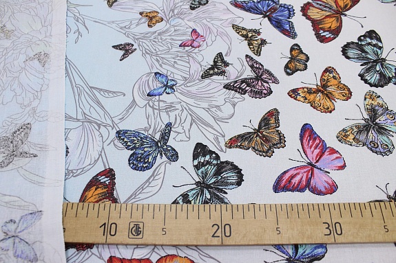 Мерный лоскут (ткань в отрезах) - Бязь "Разноцветные бабочки", ш.1.5м, хлопок-100%, 140гр/м.кв