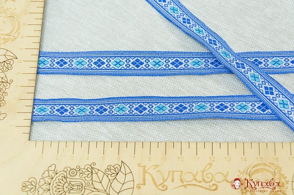 Жак.лента 18мм Мятно-белые ромбики на синем