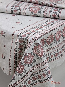 Рогожка "Вышиванка (красная на сером)", ш.1.5м, хлопок-100%, 165гр/м.кв