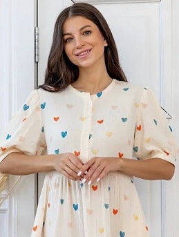 Платье из муслина "Цветные сердечки"