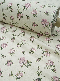 Полулен "Розовые бутоны роз" (на суровом), СОРТ2, ш.1.5м, лен-30%, хлопок-70%, 140гр/м.кв