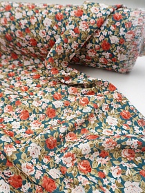 Лен с вискозой (Digital) "Мелодия роз" цв.морская волна, ш.1.35м, лен-70%, вискоза-30%, 180гр/м.кв