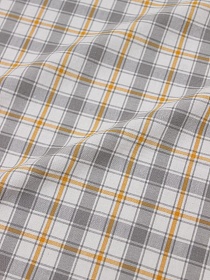 Вареный (стираный) хлопок "Клетка цв.серый/желто-оранжевый на белом", ш.2.51м, хлопок-100%