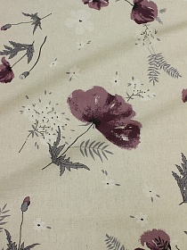 Полулен "Маки (цв.сливовый) Шелковый муар" (на суровом), ш.2.2м, лен-30%, хлопок-70%, 150гр/м.кв