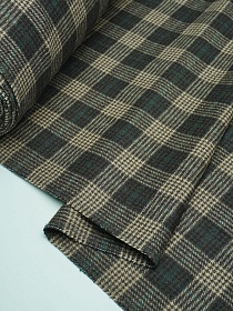 Шерсть пальтово-костюмная Твид "Клетка цв.бежево-зеленый на коричневом", ш.1.5м, шерсть-50%, п/э-50%