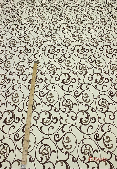 Бязь "Крупные шоколадные вензеля на сливочном", ш.2.2м, хлопок-100%, 120гр/м.кв