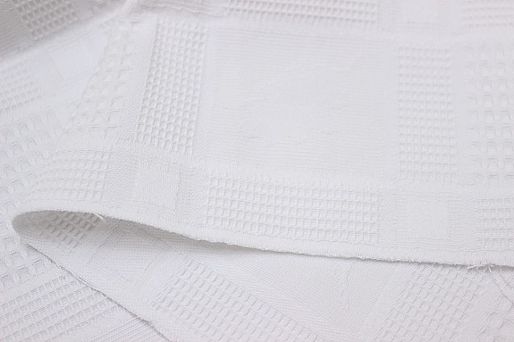 Вафельное премиум-полотно жаккард "Italy" (клетка+листики), цв.Белый, ш.1.48м, хл-100%, 300гр/м.кв