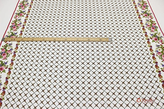 Рогожка "Фарфоровая розочка по кайме на белом", ш.1.5м, хлопок-100%, 160гр/м.кв