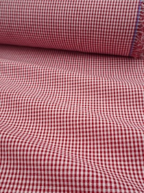 Пестроткань сорочечная Жатка "Клетка Мини" цв.малиновый/белый, ш.1.45м, хлопок-100%, 110гр/м.кв
